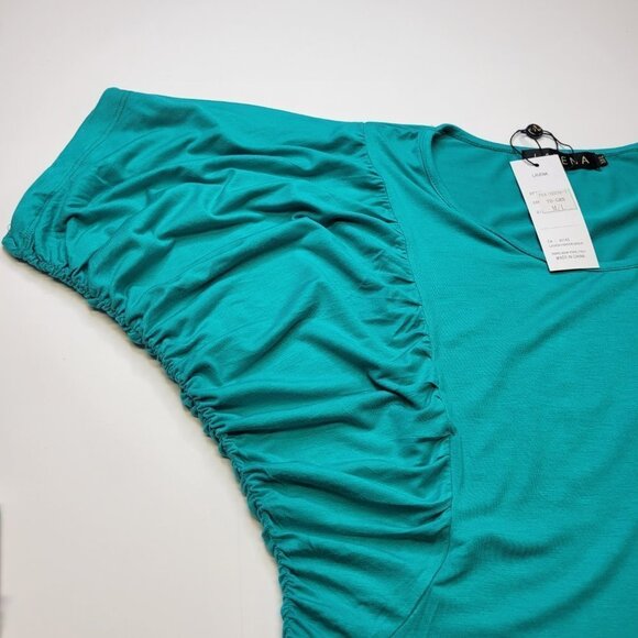 Turquoise Cotton Short Sleeve Batwing Sleeve Blouse Top- Size M Size XL - NWT - Picture 5 of 9